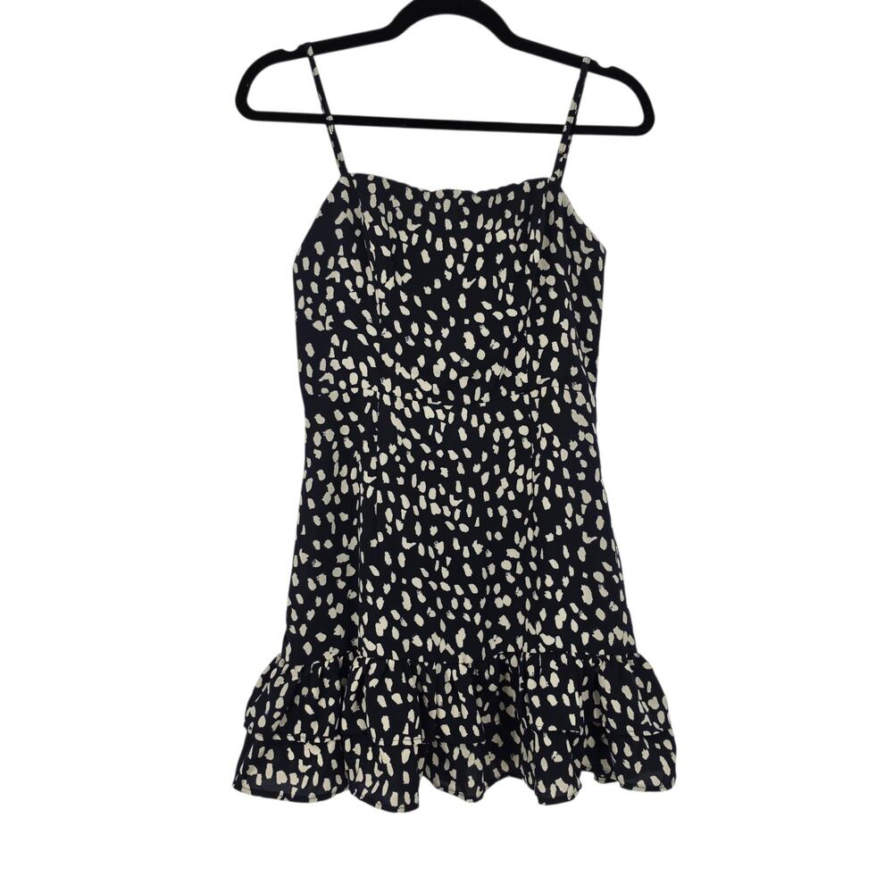 Luvalot Navy Blue & Cream Abstract Dot Ruffle Hem Fit & Flare Mini Dress Size 4